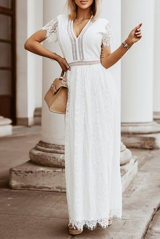 White Blue Fill Your Heart Lace Maxi Dress